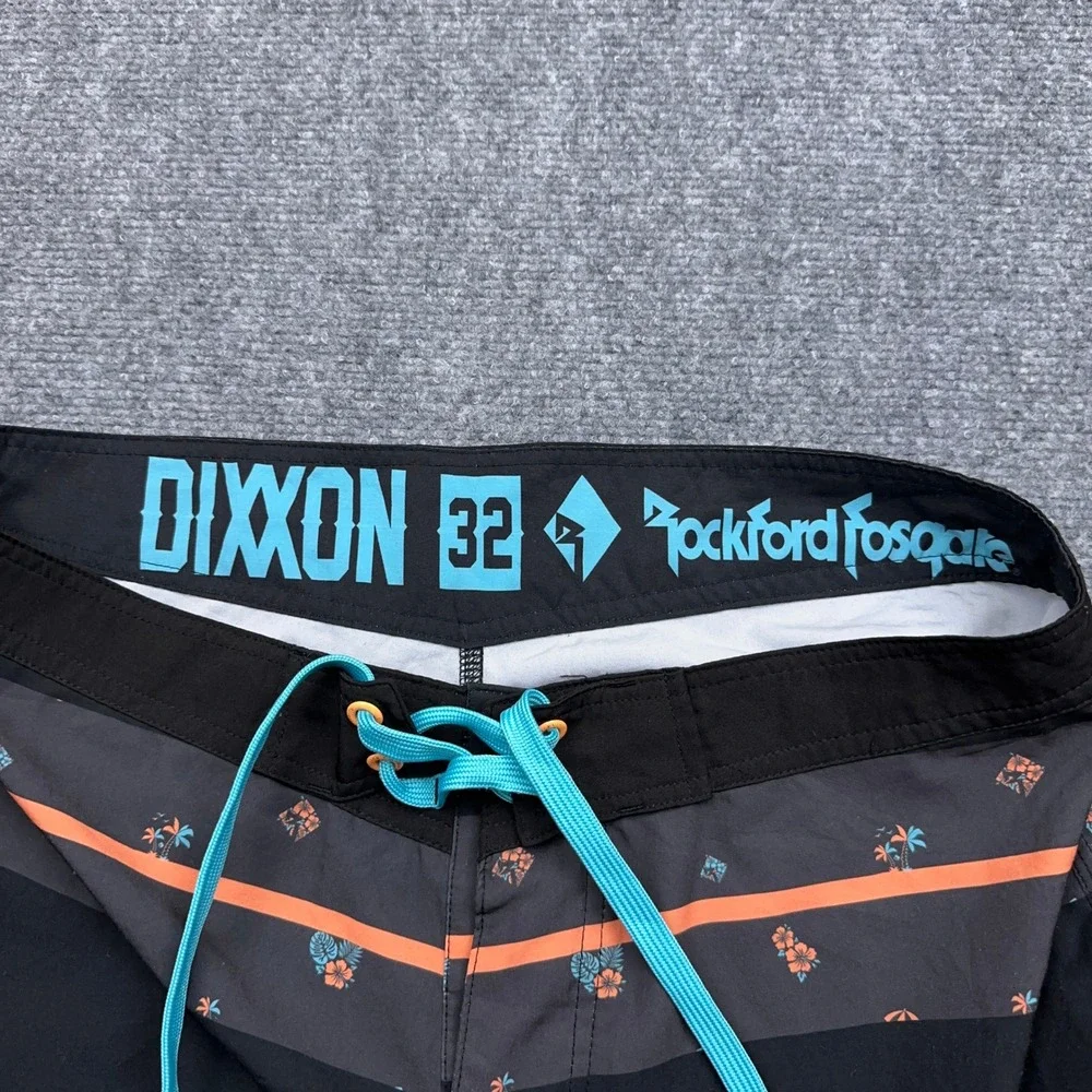 Dixxon Rockford Fosgate Boardshorts Men's 32 Black Striped Tropical Unlined